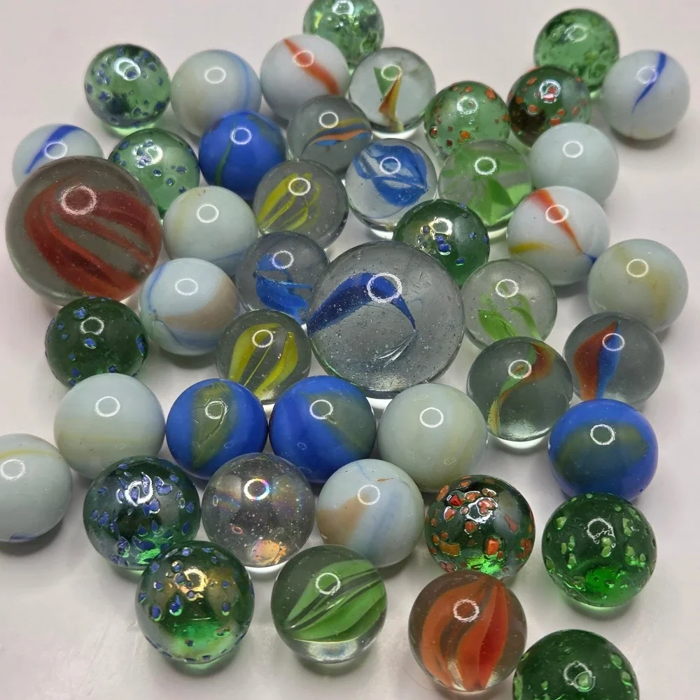 Vintage Glass Marbles Lot Mixed Cat Eye Swirl Shooters Multi Color 40+ Pc Bulk